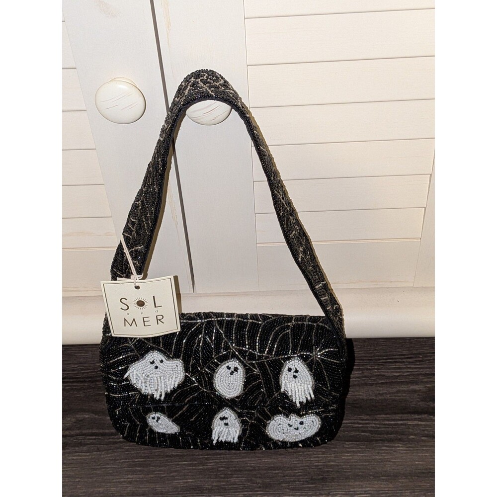 RARE VIRAL Sol & Mer Halloween Ghost Motif  Beaded Shoulder Bag/Brand New w/Tags